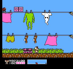 Mappy Kids (NES) screenshot: The person who lives here has some peculiar attire