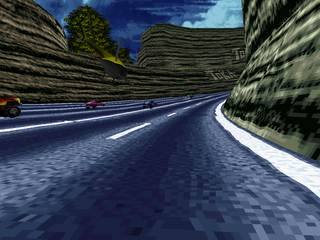 Burning Road (PlayStation) screenshot: First-person view, with HUD turned off.