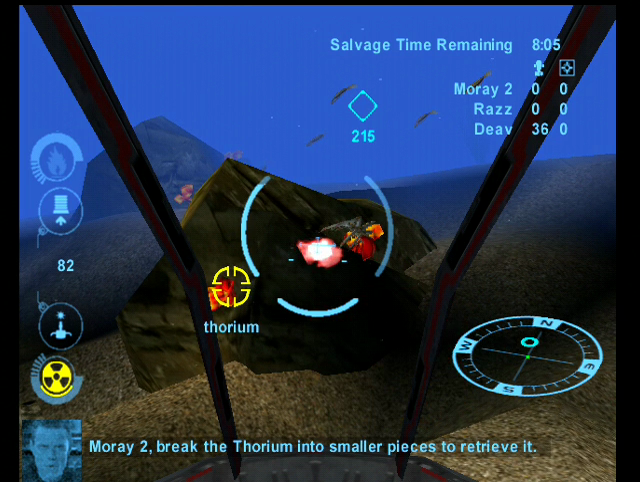 Deep Fighter (Dreamcast) screenshot: Recovering Thorium, blasting sea creatures