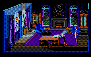 The Colonel's Bequest (Atari ST) screenshot: Fifi dusting in the study.