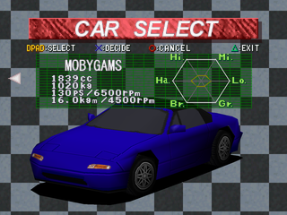 Tokyo Highway Battle (PlayStation) screenshot: Car selection
