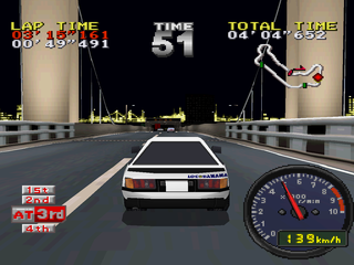 Tokyo Highway Battle (PlayStation) screenshot: Near the checkpoint