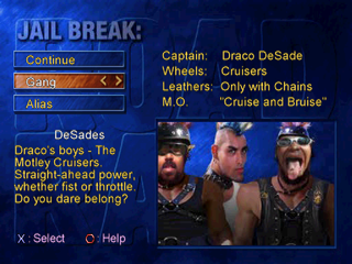 Road Rash: Jailbreak (PlayStation) screenshot: Jail Break mode - Selecting the gang.