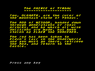 The Prince of Tyndal (ZX Spectrum) screenshot: Instructions