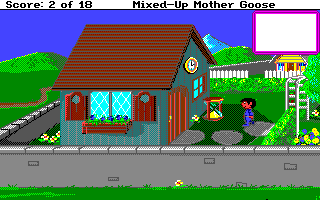 Mixed-Up Mother Goose (Amiga) screenshot: Outside the clock shop.