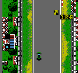 F1 Circus (NES) screenshot: Turn up ahead