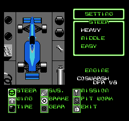 F1 Circus (NES) screenshot: Options for the steering