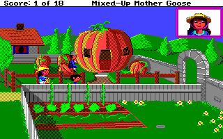 Mixed-Up Mother Goose (Amiga) screenshot: Bringing Peter Pumpkin Eater's wife home.