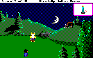 Mixed-Up Mother Goose (Amiga) screenshot: A cat, the moon and a cow...