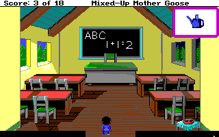 Mixed-Up Mother Goose (Amiga) screenshot: Good to see that high level education is offered here.