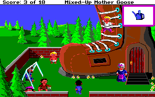 Mixed-Up Mother Goose (Amiga) screenshot: The Old Woman who lives in a shoe.