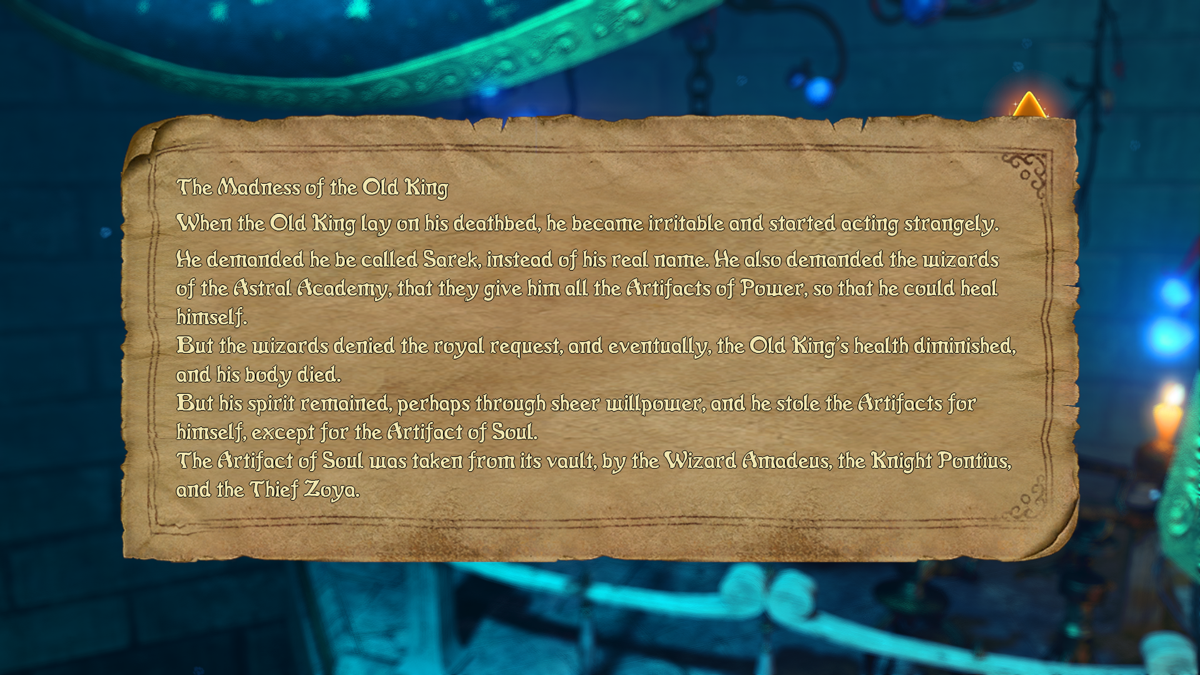 Trine 3: The Artifacts of Power (Windows) screenshot: One of the notes found in the Academy