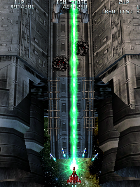 Raiden III (Windows) screenshot: green laser-beam