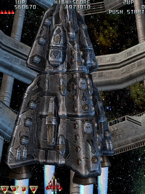 Raiden III (Windows) screenshot: that's one huge rocket!