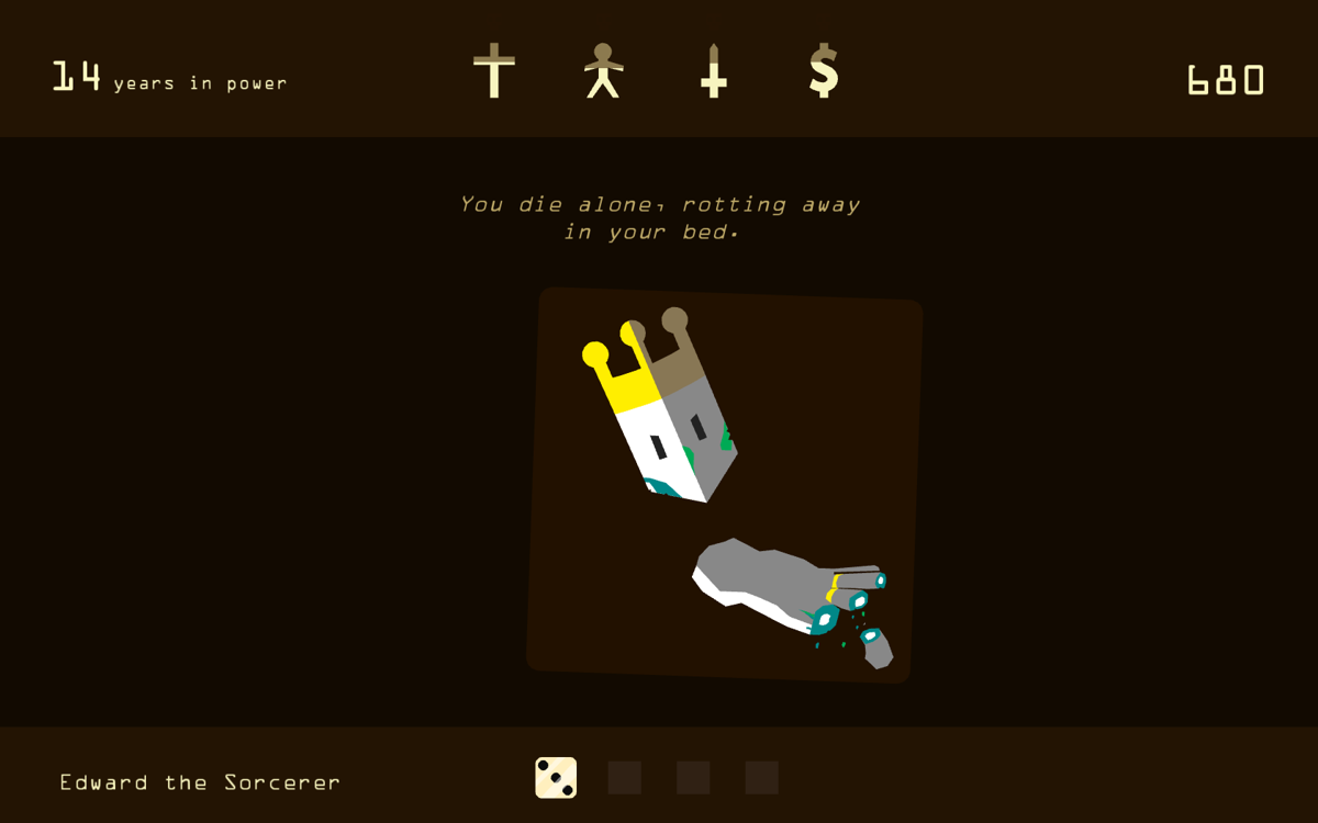 Reigns (Windows) screenshot: The king dies.