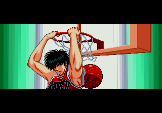 Slam Dunk: Kyōgō Makkō Taiketsu! (Genesis) screenshot: Thrilling behind the head slam dunk