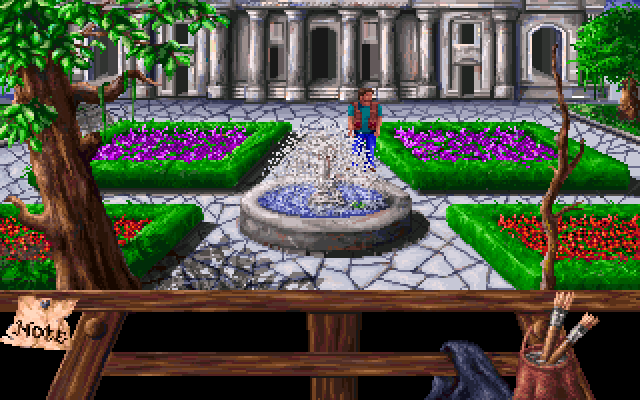 Heaven's Dawn (DOS) screenshot: Palace exterior with fountain