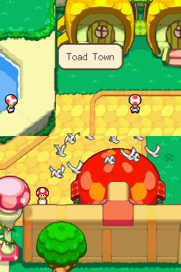 Mario & Luigi: Bowser's Inside Story (Nintendo DS) screenshot: The game opens in Toadtown.