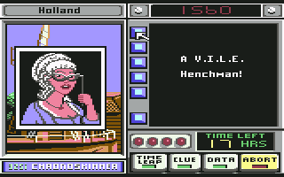 Where in Time Is Carmen Sandiego? (Commodore 64) screenshot: Too old to be a henchwoman, isn't she?