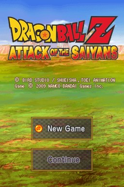 Dragon Ball Z: Attack of the Saiyans (Nintendo DS) screenshot: Title screen with main menu.
