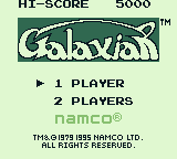 Arcade Classic 3: Galaga / Galaxian (Game Boy) screenshot: Galaxian: Title screen and main menu