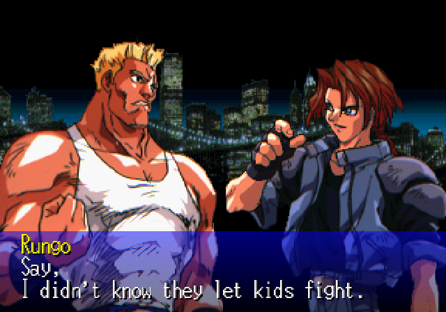 Battle Arena Toshinden Remix (SEGA Saturn) screenshot: Some goofy dialogue before the fight
