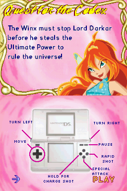 Winx Club: Quest for the Codex (Nintendo DS) screenshot: Some control explanations before the first level...