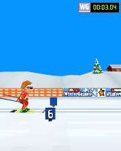 Playman Winter Games (J2ME) screenshot: Press the right button at the right time to increase speed.