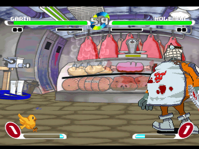 Slap Happy Rhythm Busters (PlayStation) screenshot: Arcade mode. What happened to Garia!