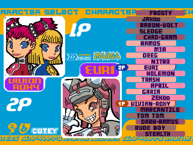 Slap Happy Rhythm Busters (PlayStation) screenshot: Practice mode. Character select.