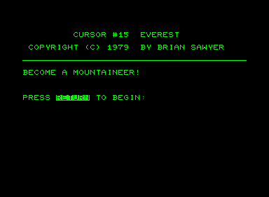 Everest (Commodore PET/CBM) screenshot: Introduction screen
