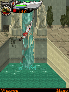 God of War: Betrayal (J2ME) screenshot: Kratos can use his whip to swing between platforms.