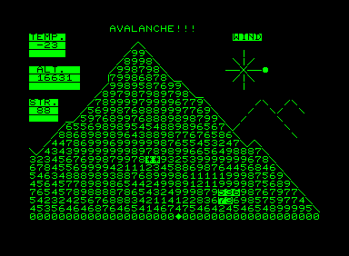 Everest (Commodore PET/CBM) screenshot: An avalanche far away