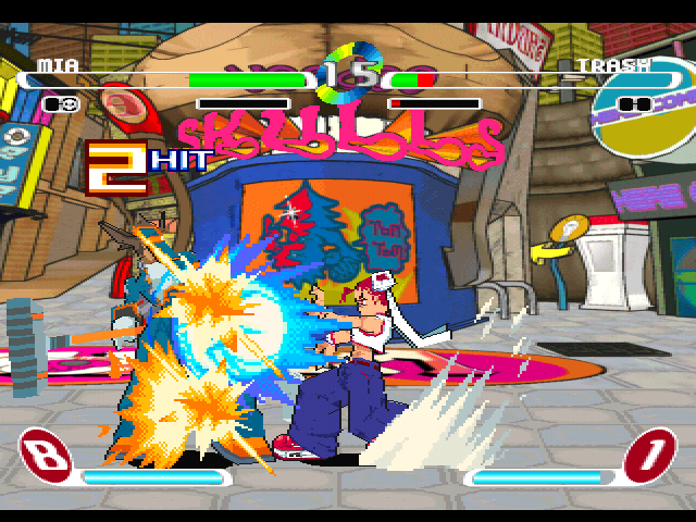 Slap Happy Rhythm Busters (PlayStation) screenshot: Mia vs Trash. At... Anarchy Zone.