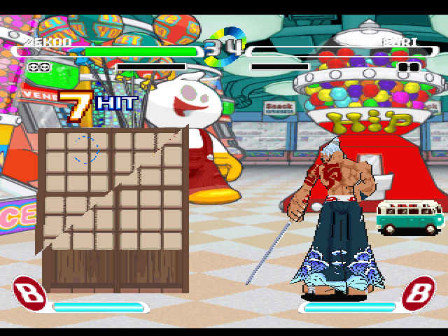 Slap Happy Rhythm Busters (PlayStation) screenshot: Executed this move after the K.O. Poor Euri.
