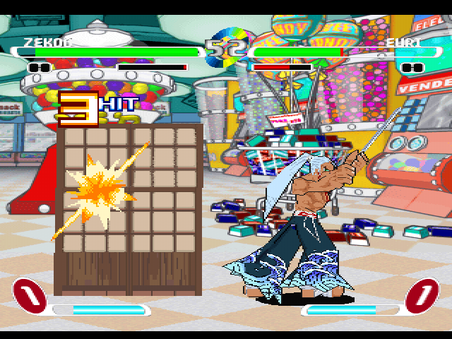 Slap Happy Rhythm Busters (PlayStation) screenshot: One of Zekoo's cool moves.