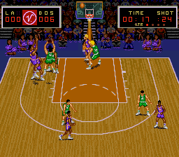 Super Slam Dunk (SNES) screenshot: Taking a shot