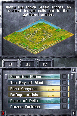 Age of Empires: Mythologies (Nintendo DS) screenshot: In skirmish mode, you can set up how many players you want to play against, and choose a preset map as well.