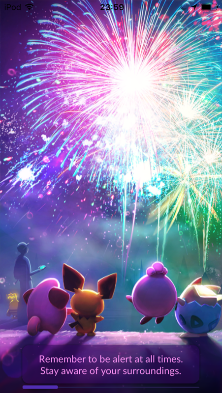 Pokémon GO (iPhone) screenshot: New Year's Eve 2016 loading screen