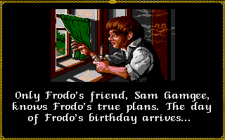 J.R.R. Tolkien's The Lord of the Rings, Vol. I (Amiga) screenshot: Frodo and his hobbit friends must leave the Shire soon.