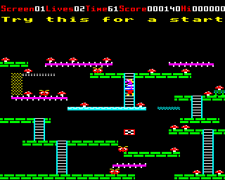 Magic Mushrooms (BBC Micro) screenshot: Using an escalator