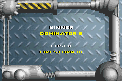 Robot Wars: Extreme Destruction (Game Boy Advance) screenshot: Winner and loser