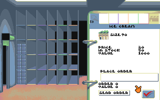 Theme Park (Amiga) screenshot: Stock screen. (Amiga 500 - 32 color version)