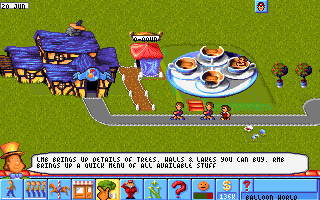 Theme Park (Amiga) screenshot: Teacup ride and shop. (Amiga 1200 - 256 color AGA version)