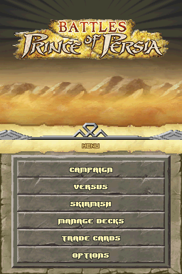 Battles of Prince of Persia (Nintendo DS) screenshot: Title screen with main menu.