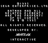 The Adventures of Batman & Robin (Game Gear) screenshot: Copyright