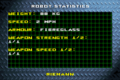 Robot Wars: Extreme Destruction (Game Boy Advance) screenshot: Statistics