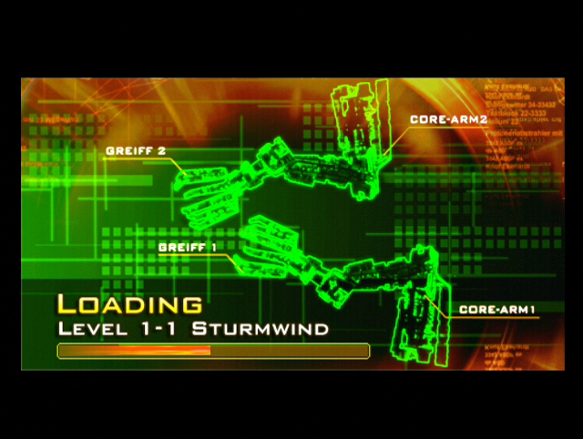 Sturmwind (Dreamcast) screenshot: The level loading screen features a schematic of the boss