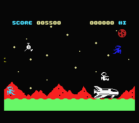 Space Walk (MSX) screenshot: More spacemen and the mountains are red.