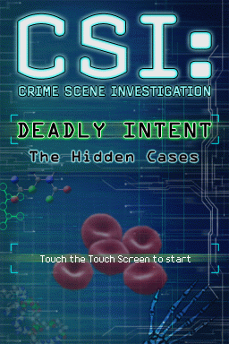 CSI: Crime Scene Investigation - Deadly Intent: The Hidden Cases (Nintendo DS) screenshot: Title screen.